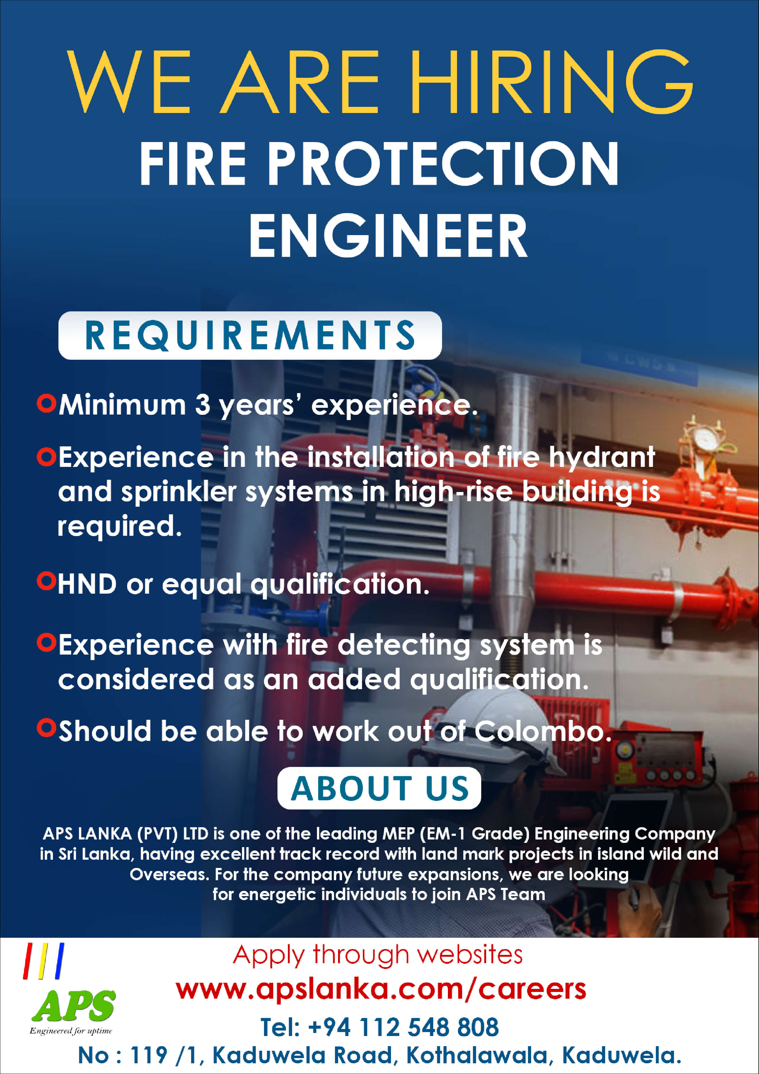 Aps Lanka || Job vacancy - Fire Protection Engineer
