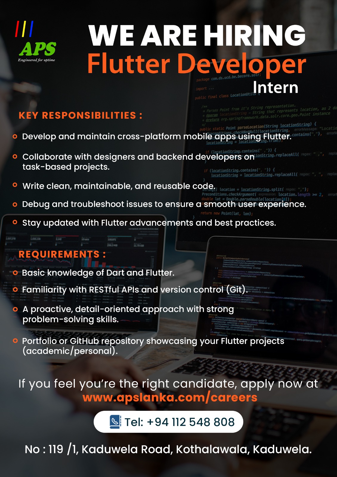 Aps Lanka || Job vacancy - Flutter Developer - Intern